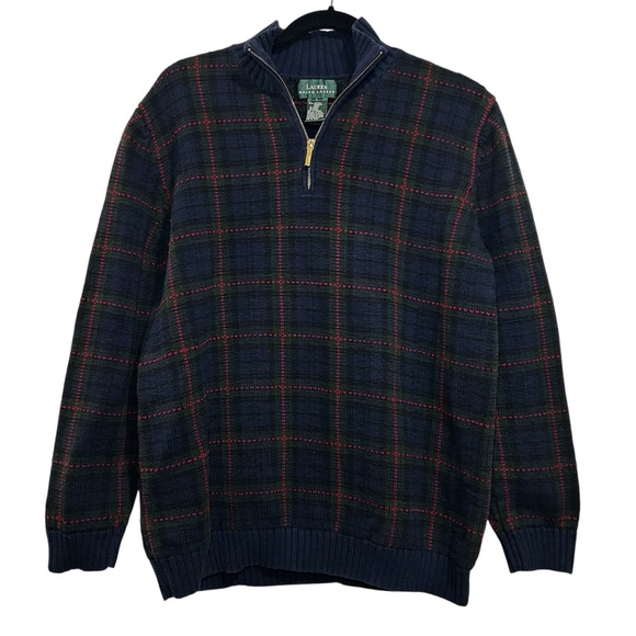 Lauren Ralph Lauren Other - Lauren Ralph Lauren Men Sweater Blue Plaid 1/4 Zip Cotton Size L